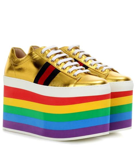 gucci rainbow shoes|gucci peggy rainbow platform sneakers.